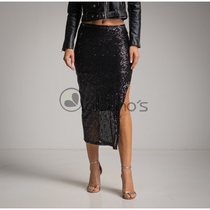  MIDI SKIRT WITH SIDE OPENING WITH RHOMBUS PAILLETS REF.24263-2