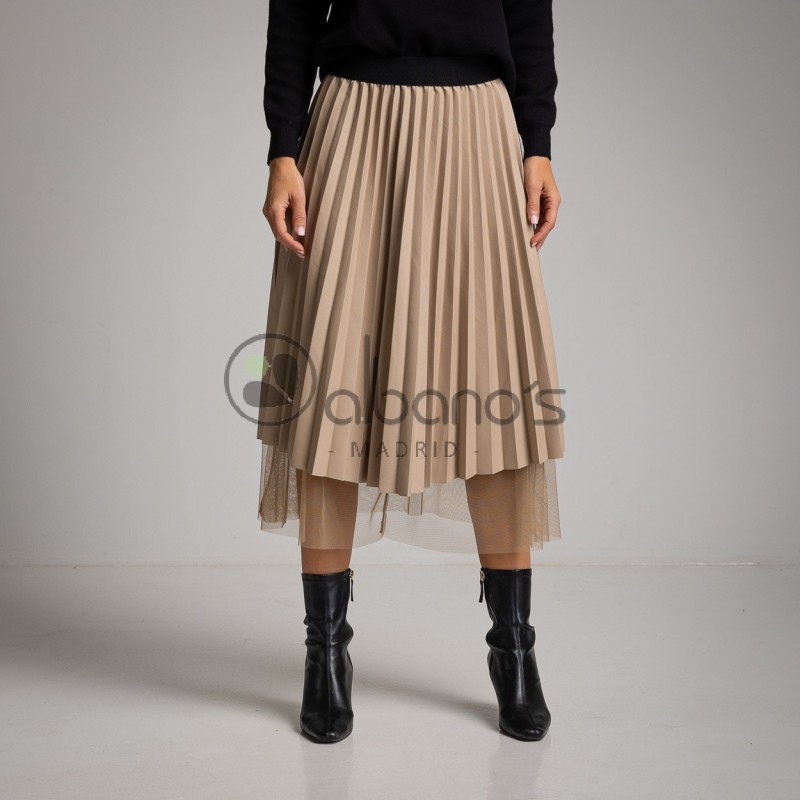 ECO-LEATHER SKIRT UNDER TULLE REF.5565-14
