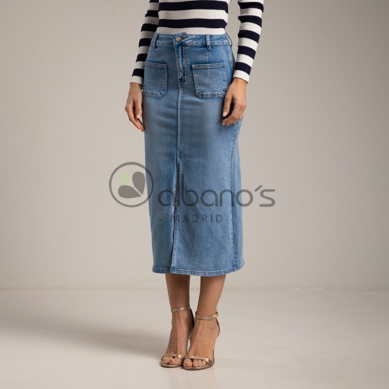 DENIM SKIRT WITH CENTRAL OPENING POCKETS REF.181-31