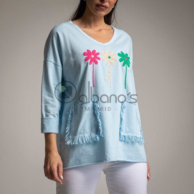 SWEATSHIRT WITH 3 DAISIES WITH FRED POCKETS REF.68725-26