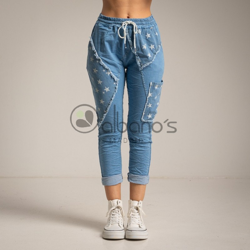 PANTS WITH DENIM PATCHES WITH STARS REF.22435-31