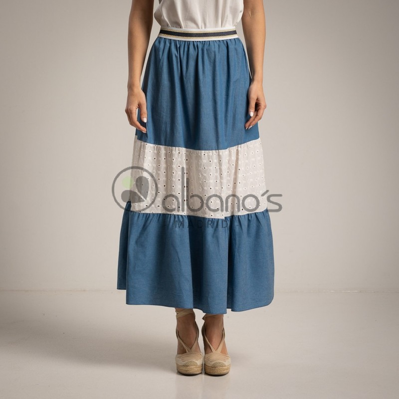 PERFORATED LAWN COMBINED DENIM SKIRT REF.2725-31