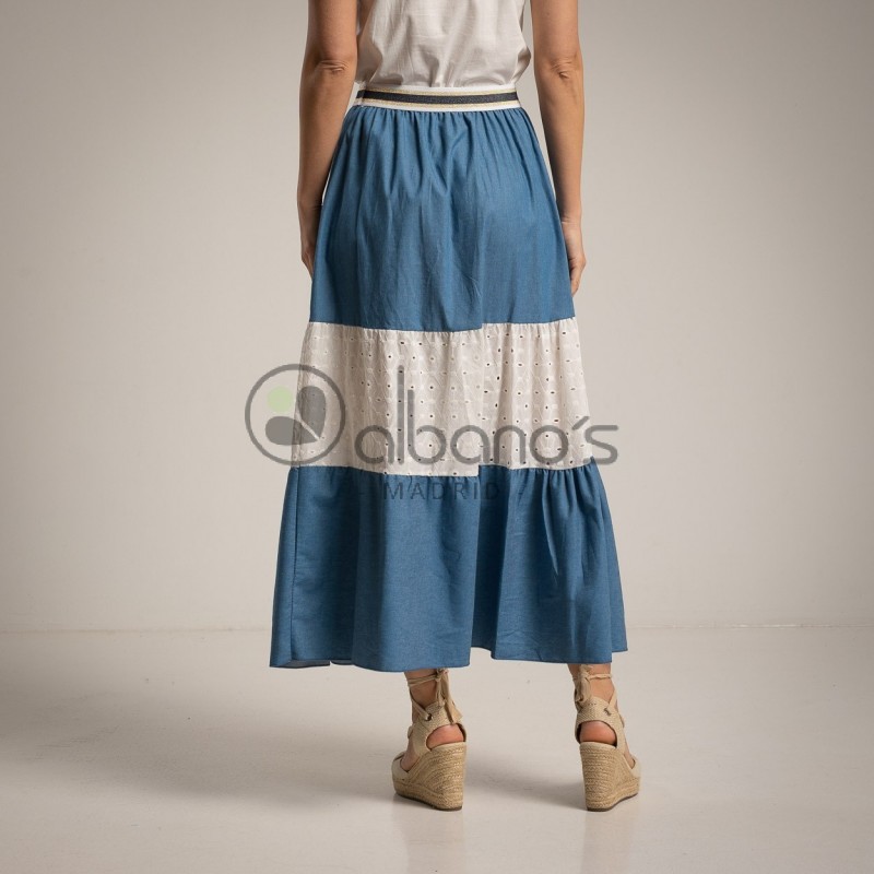 PERFORATED LAWN COMBINED DENIM SKIRT REF.2725-31