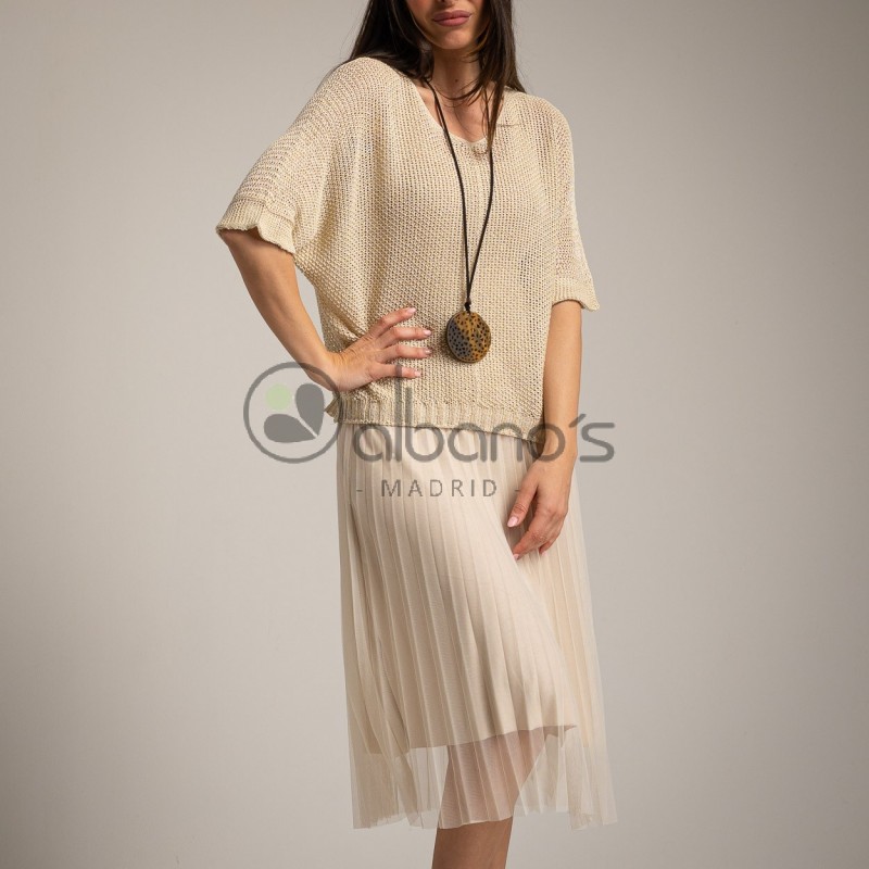 PLEATED TULLE COMBINED DRESS REF.2102-14