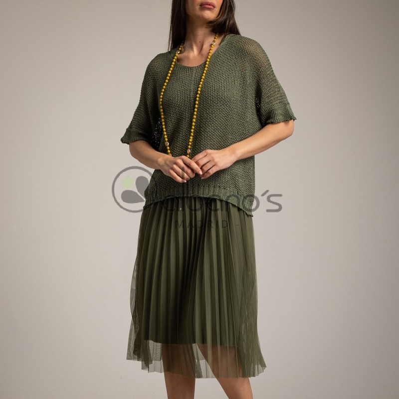 PLEATED TULLE COMBINED DRESS REF.2102-16
