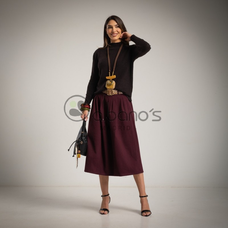 HERRINGBONE SKIRT PLEATED WAIST + BELT REF.351735-15