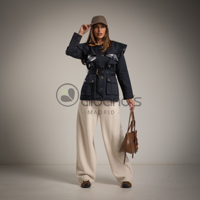 LINED TRENCH C/CORDUROY CHECKED RUFFLES REF.82090-19