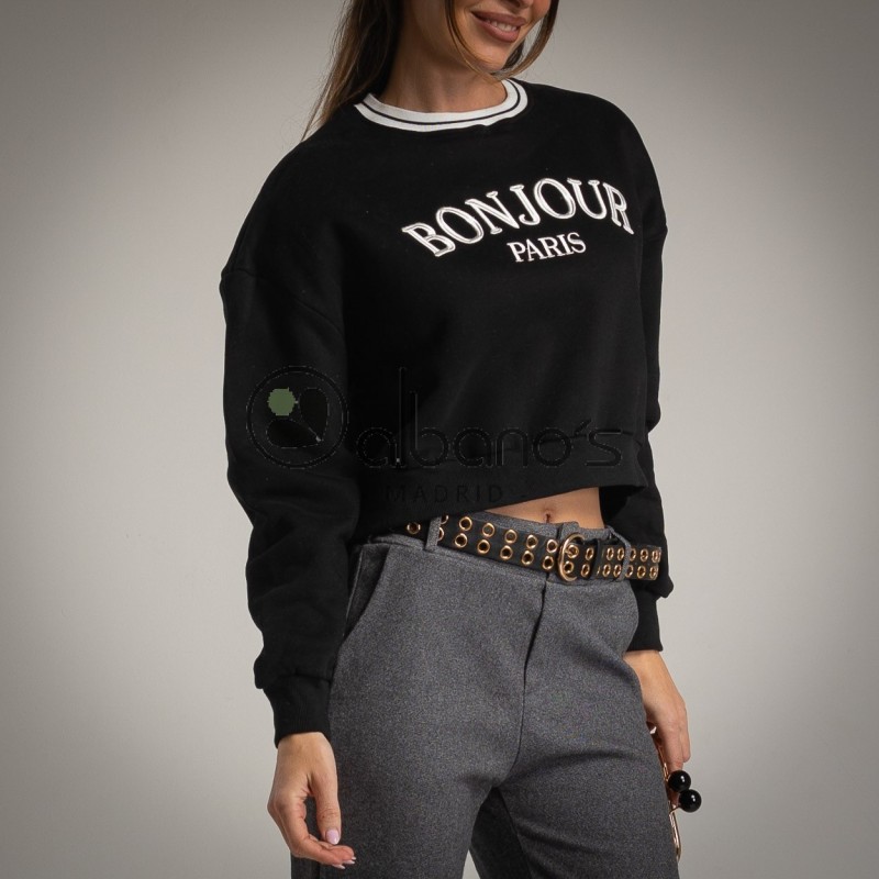 SWEAT-SHIRT CROP "BON JOUR PARIS" REF.65815-2