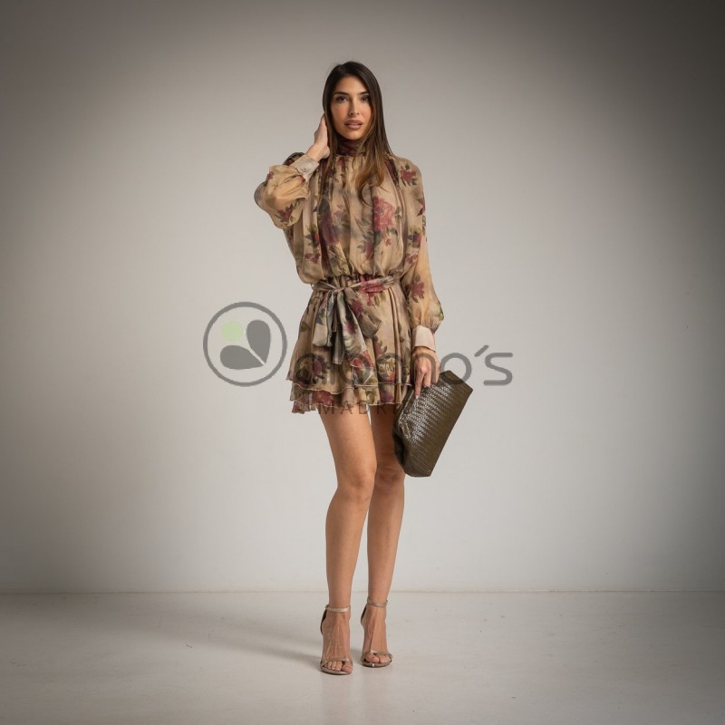 SILK EFFECT DRESS + AUTUMN FLORAL LINING REF.3841-27