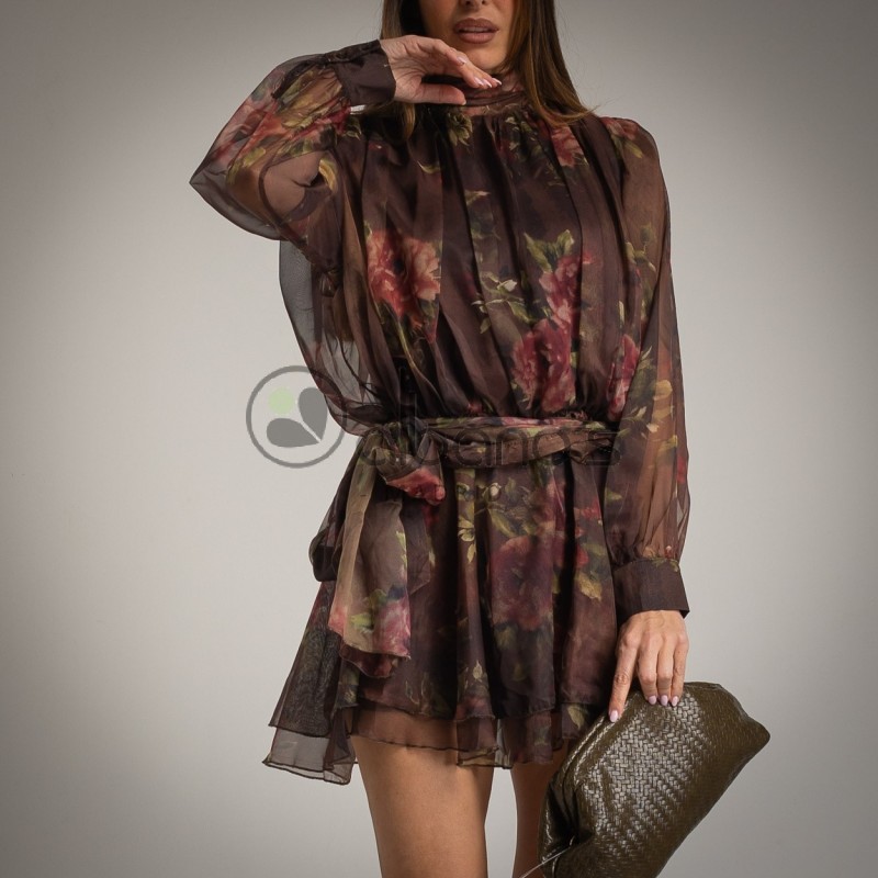 ROBE EFFET SOIE + DOUBLURE À MOTIFS FLEURS D'AUTOMNE RÉF. 3841-49