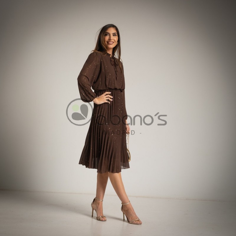 ROBE AVEC NŒUD ET JUPE PLISSÉE PAILLETÉE RÉF. 22338-49