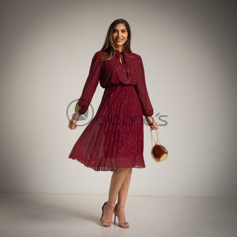 VESTIDO C/LAZADA FALDA PLISADA ESCARCHA REF.22338-15