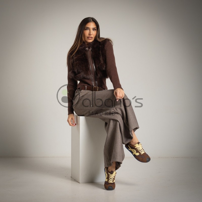 VESTE TRICOT & FOURRURE AVEC POMPONS RÉF. 1009-49