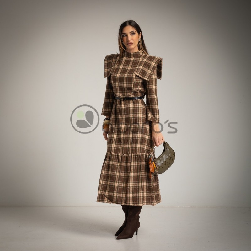 VESTIDO FORRADO XADREZ COM OMBREIRA REF. 10635-49