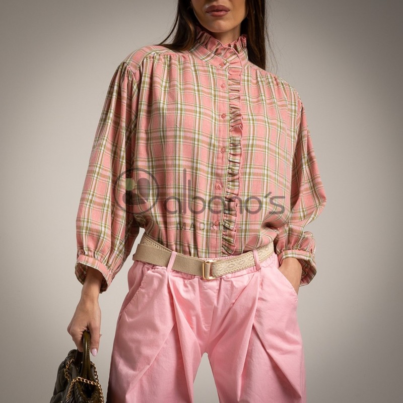 CAMICIA A QUADRI ABOTTONATURA A VOLANT RIF. 5126-9