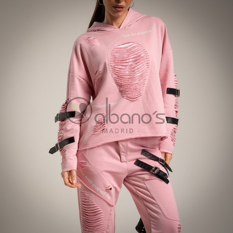 SUDADERA DESGARRADA HEBILLAS ASK FOR REF.70688-9
