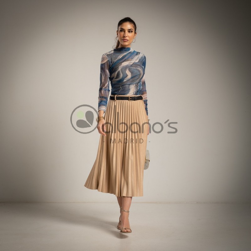 SAIA PLISSADA DE CAMURÇA + CINTO REF. 18282-14