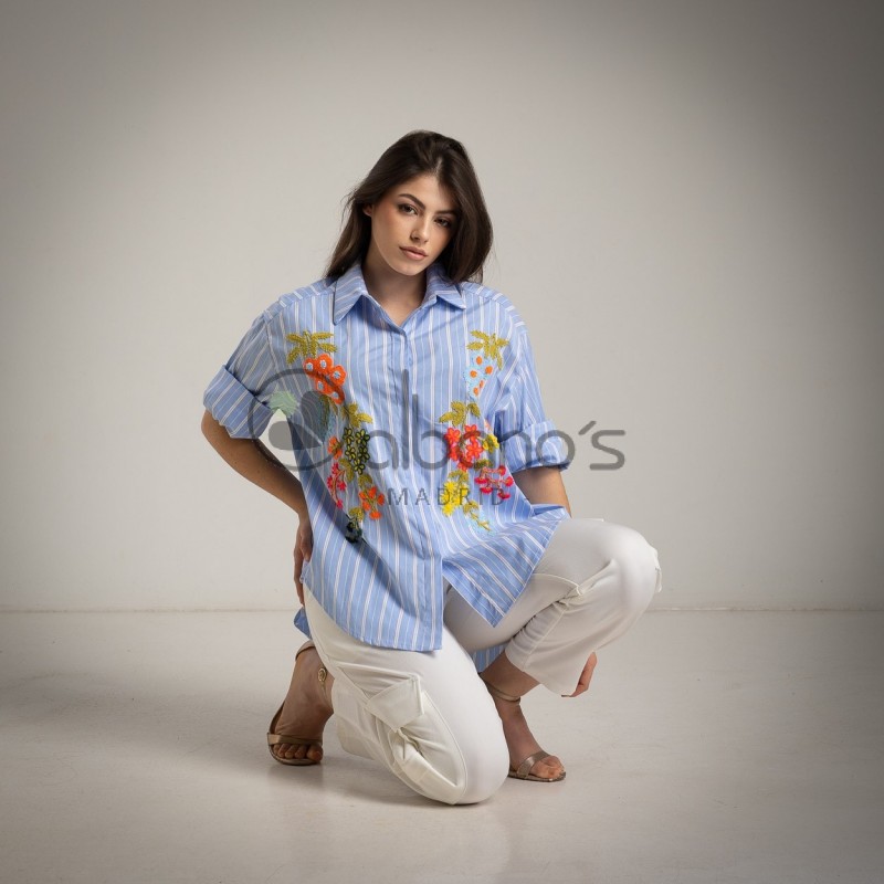 CAMISA OVERSIZE STRIPES BORDADOS MALIBU REF.193585-31