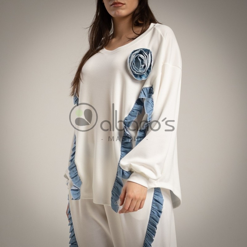 SUDADERA COSTADILLO VOLANTE DENIM REF.77200-1