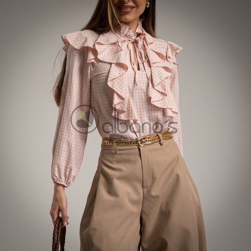 BLUSA CHORRERAS CUADROS LAZO REF.7171-9