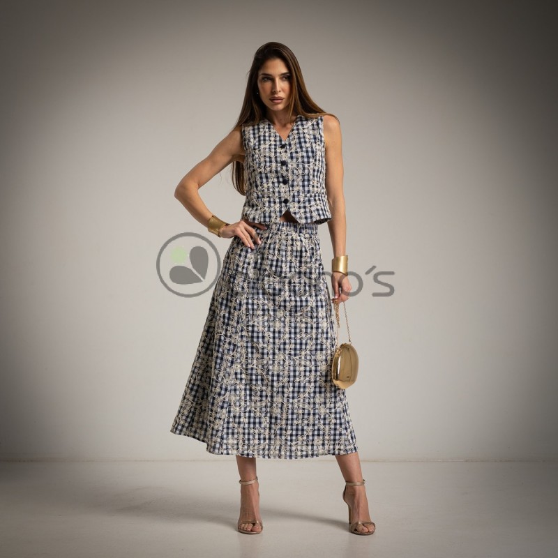 SET 2 PIEZAS FORRADO VICHY BORDADO REF.10890-19