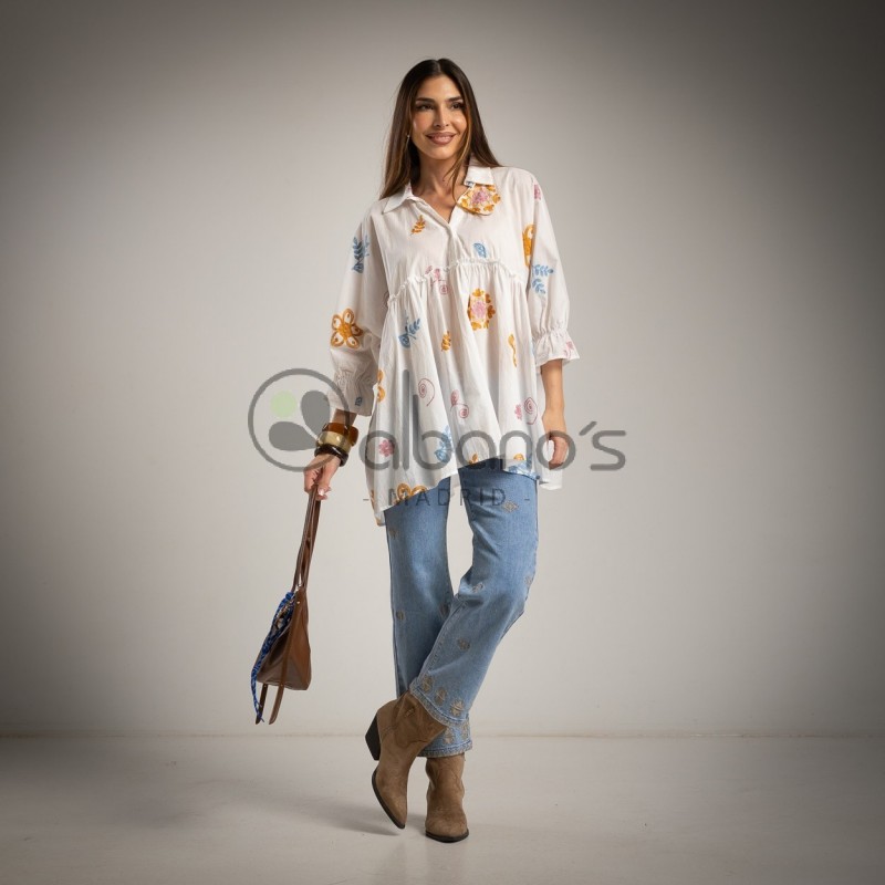BLUSA BORDADOS OVERSIZE BABY DOLL REF.2015-1
