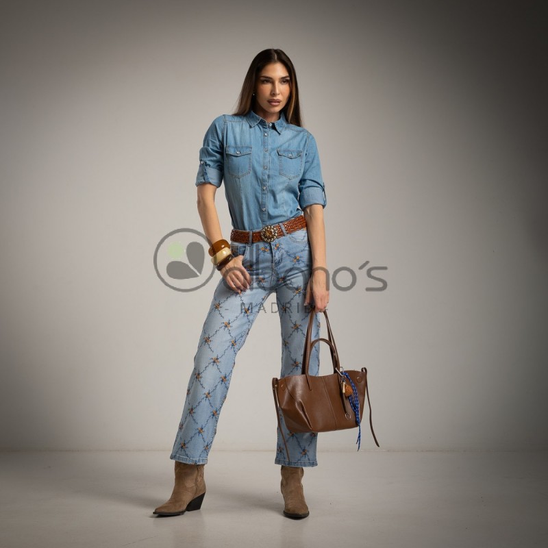 JEANS DENIM BORDADO ROMBO FLOR REF.6072-31