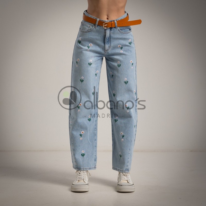 PANTALON BALLOON DENIM BRODERIE MARGUERITE RÉF. 7382-31
