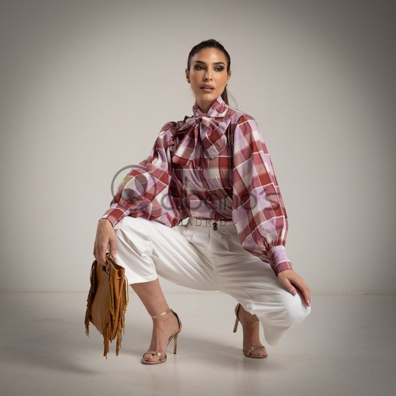 CAMISA C/HALTER M/BALLOON CUADROS REF.26031-25