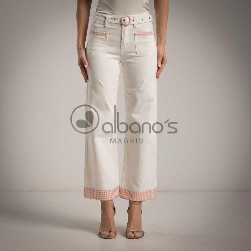 JEANS BOLSILLOS VUELTA Y CINTURÓN VICHY REF.6083-1