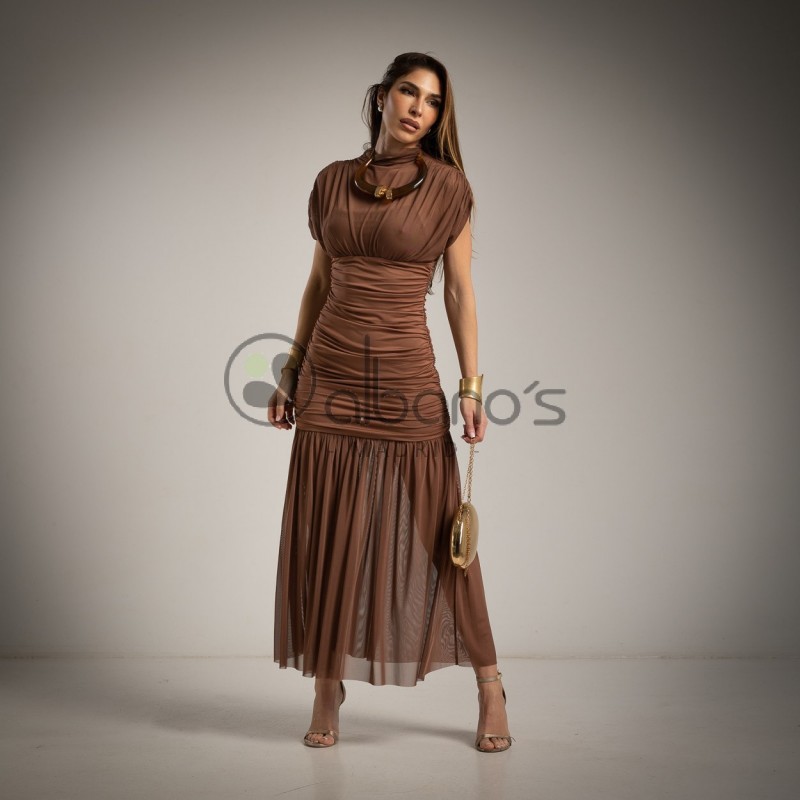 VESTIDO DRAPEADO COMBINADO TUL LIZA REF.2669-49