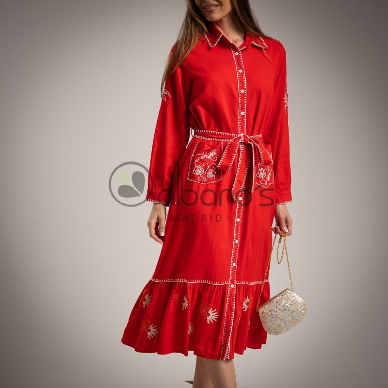 VESTIDO FORRADO CAMISERO BORDADO ALEJANDRIA REF.2896-3