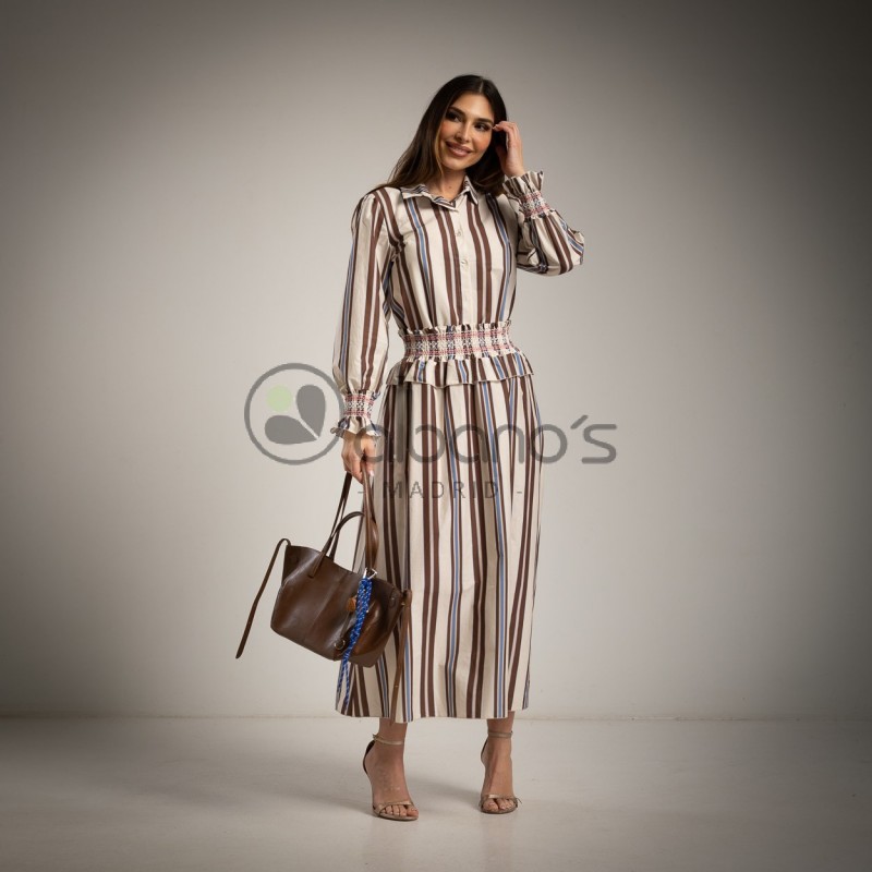 CAMISA CAYETANA STRIPES PUÑO NIDO DE ABEJA REF.3829-17