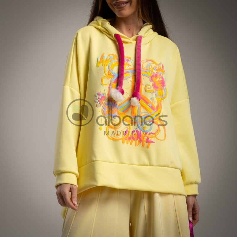 SUDADERA OVERSIZE CAPUCHA PEACE FLUOR REF.622331-63