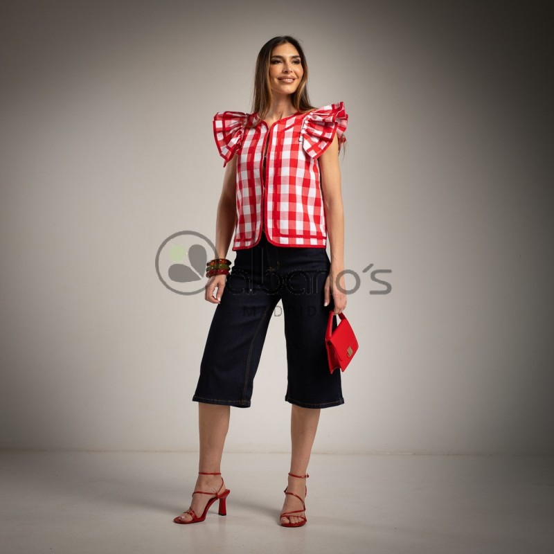 CHALECO BORDADO GINGHAM VOLANTES REF.82180-3
