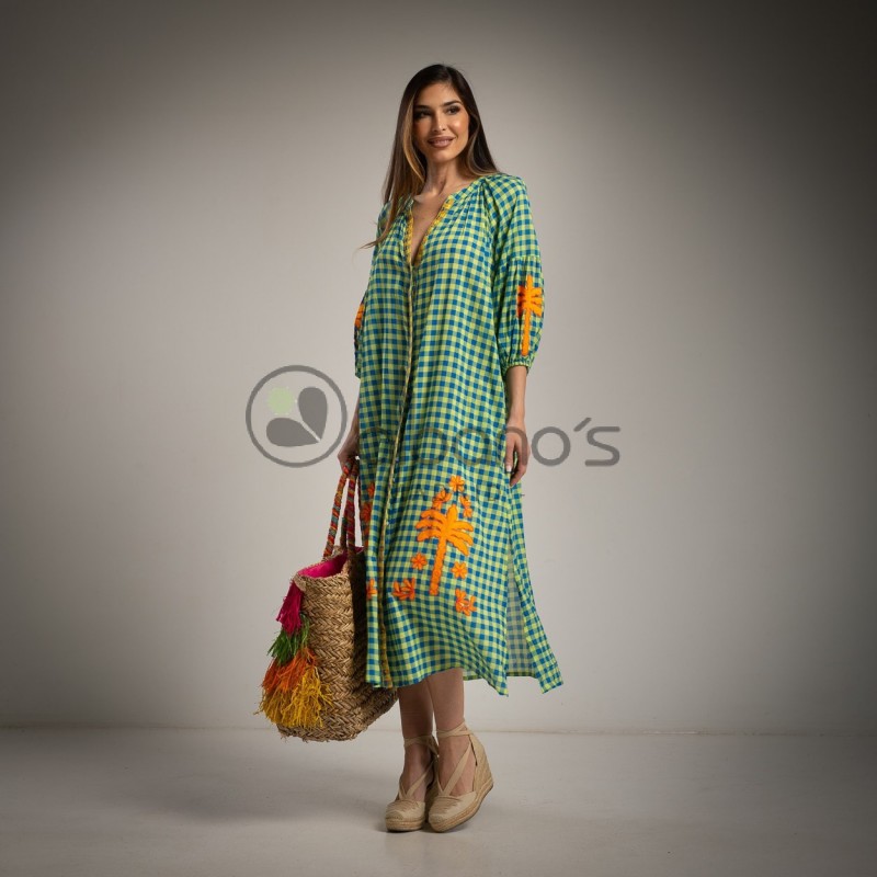 VESTIDO BORDADA GINGHAM PALMS REF.25652-40