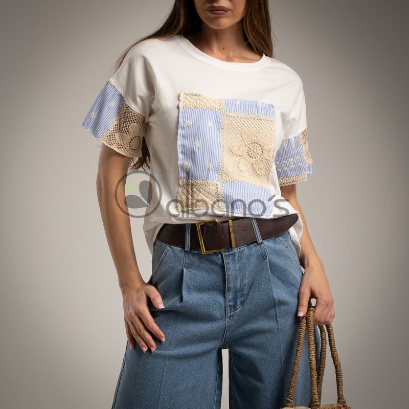 T-SHIRT COMBI STRIPES CROCHET REF.36095-1