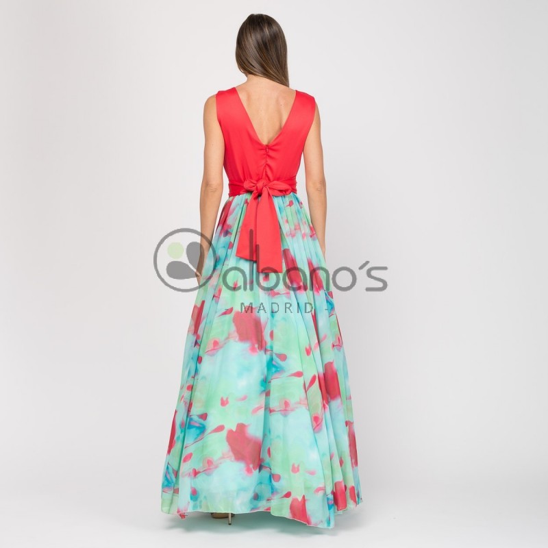  LONG SATIN DRESS WITH PRINTED SKIRT REF.09001-51