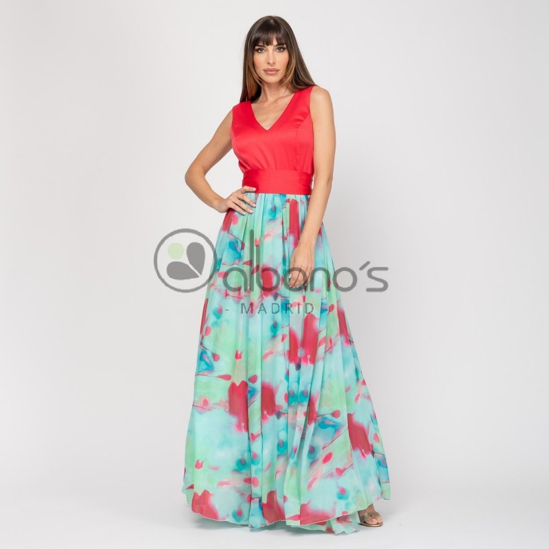  LONG SATIN DRESS WITH PRINTED SKIRT REF.09001-51