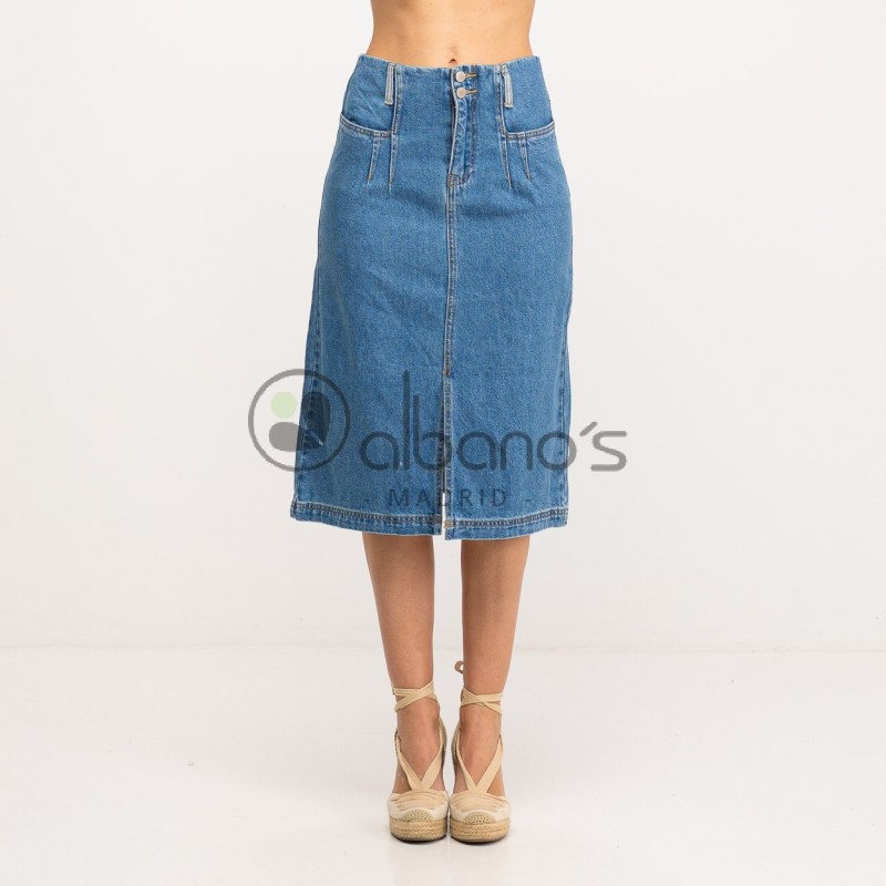 DENIM MIDI SKIRT WITH POCKETS CENTRAL OPENING REF.20096-31