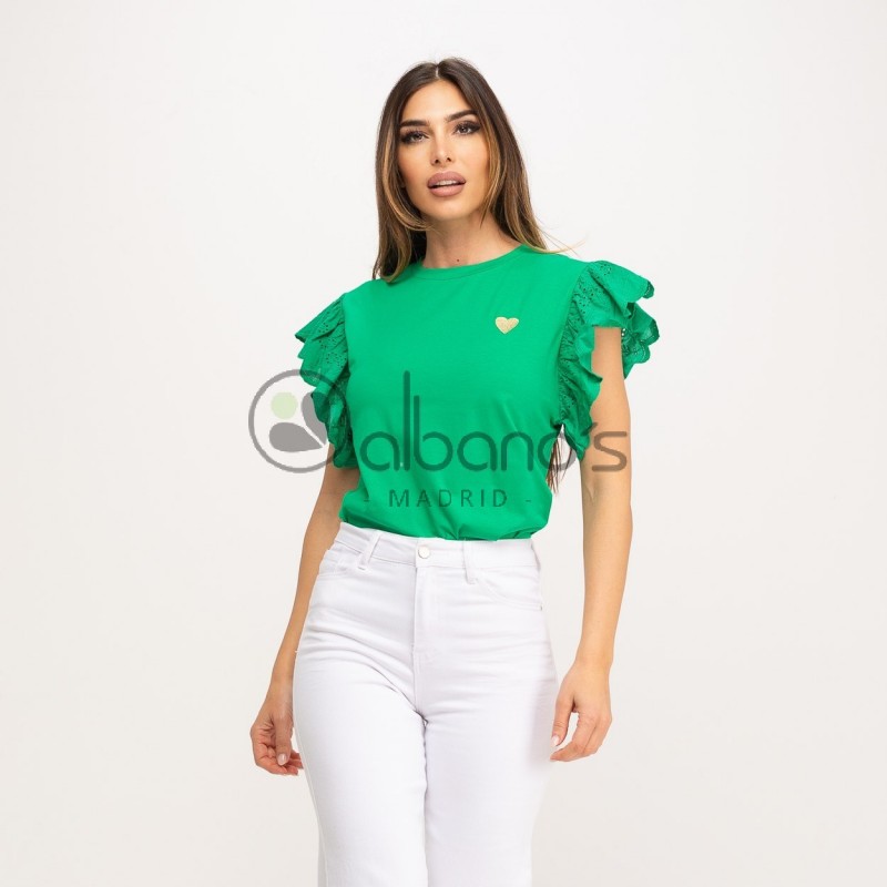 FRILLED SLEEVE T-SHIRT WITH EMBROIDERED HEART REF.329-5