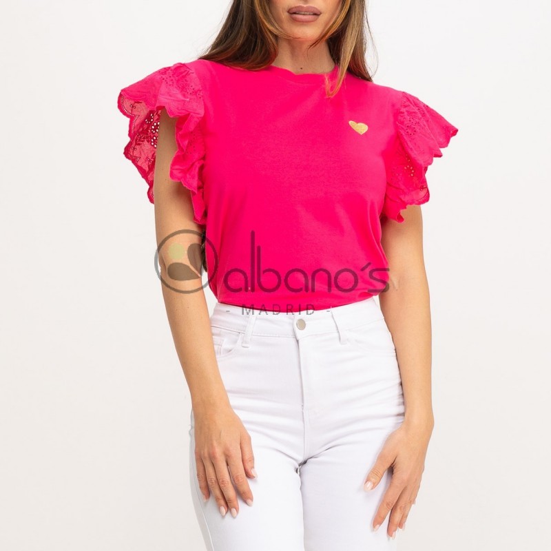 FRILLED SLEEVE T-SHIRT WITH EMBROIDERED HEART REF.329-37