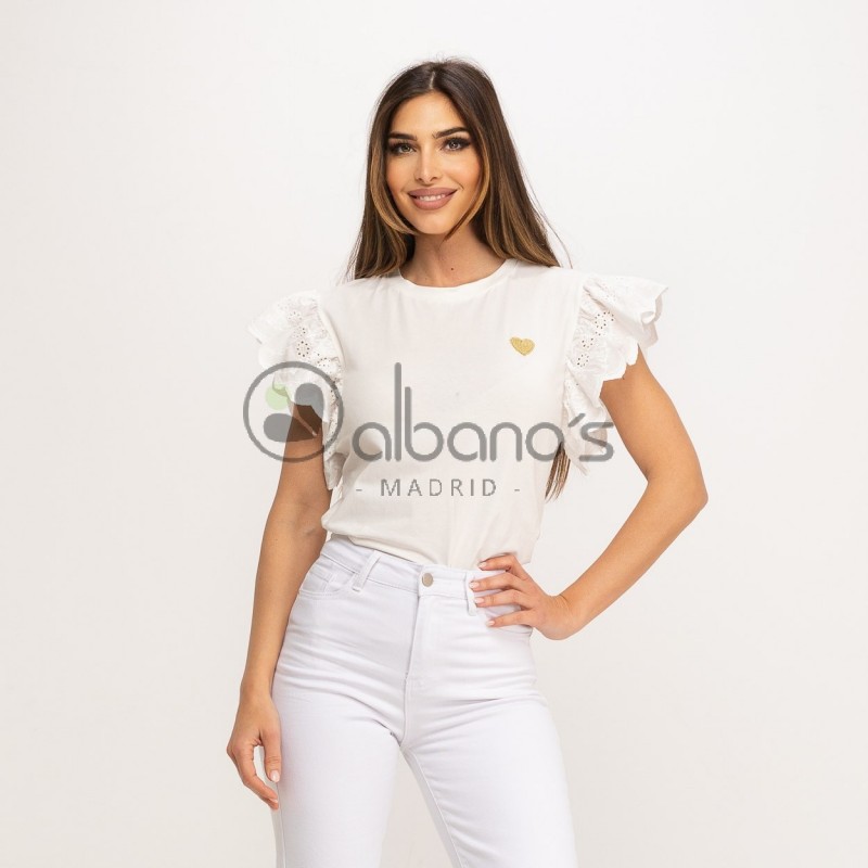 FRILLED SLEEVE T-SHIRT WITH EMBROIDERED HEART REF.329-17