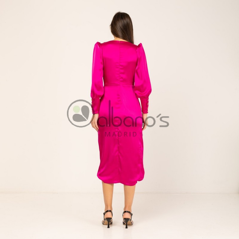 LONG SLEEVE SATIN MIDI DRESS WITH BUTTONS REF.226251-41