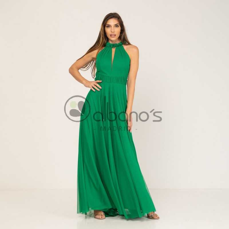 LONG DRESS WITH FLORAL NECKLINE REF.131075-5
