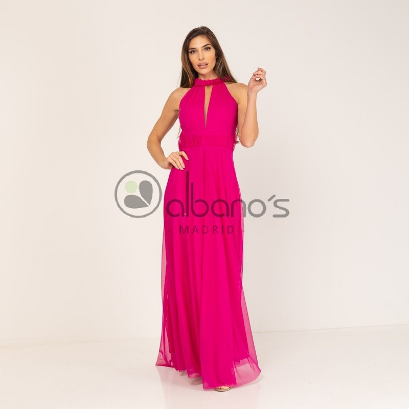 LONG DRESS WITH FLORAL NECKLINE REF.131075-37