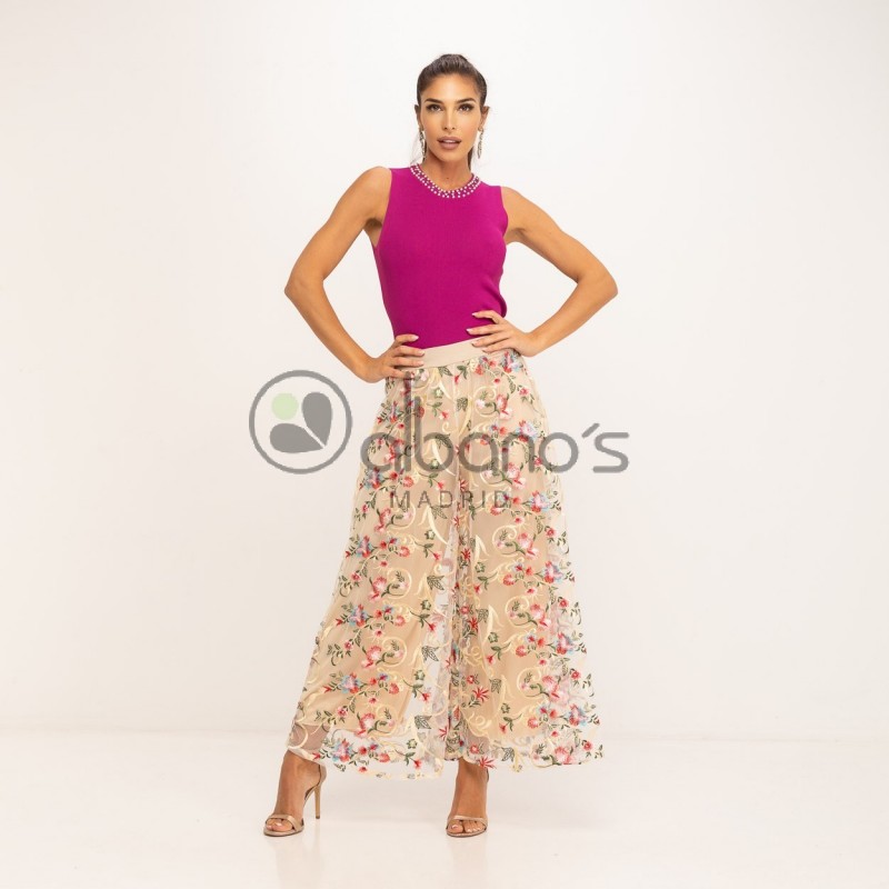 EMBROIDERED BLONDA ROSES TROUSERS REF.13123-14